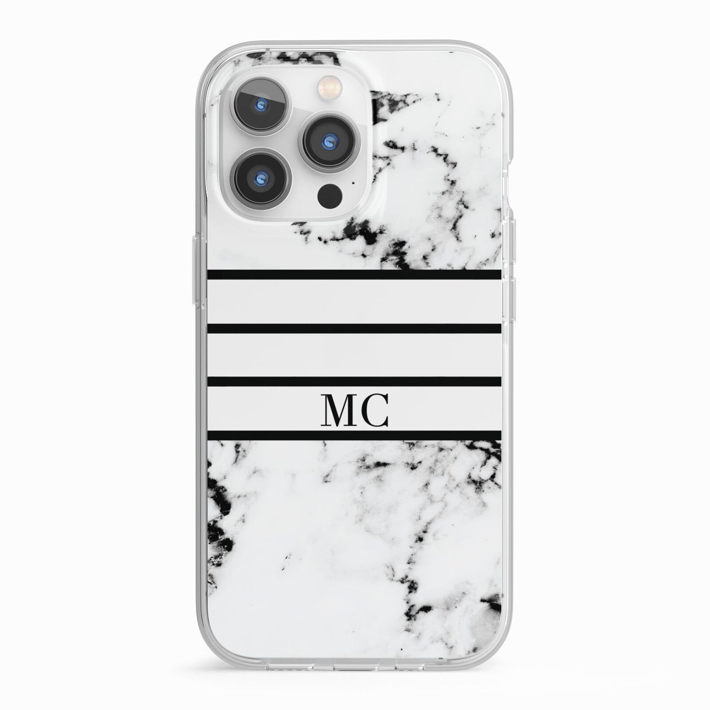 Marble Stripes Initials Personalised iPhone 13 Pro TPU Impact Case with White Edges