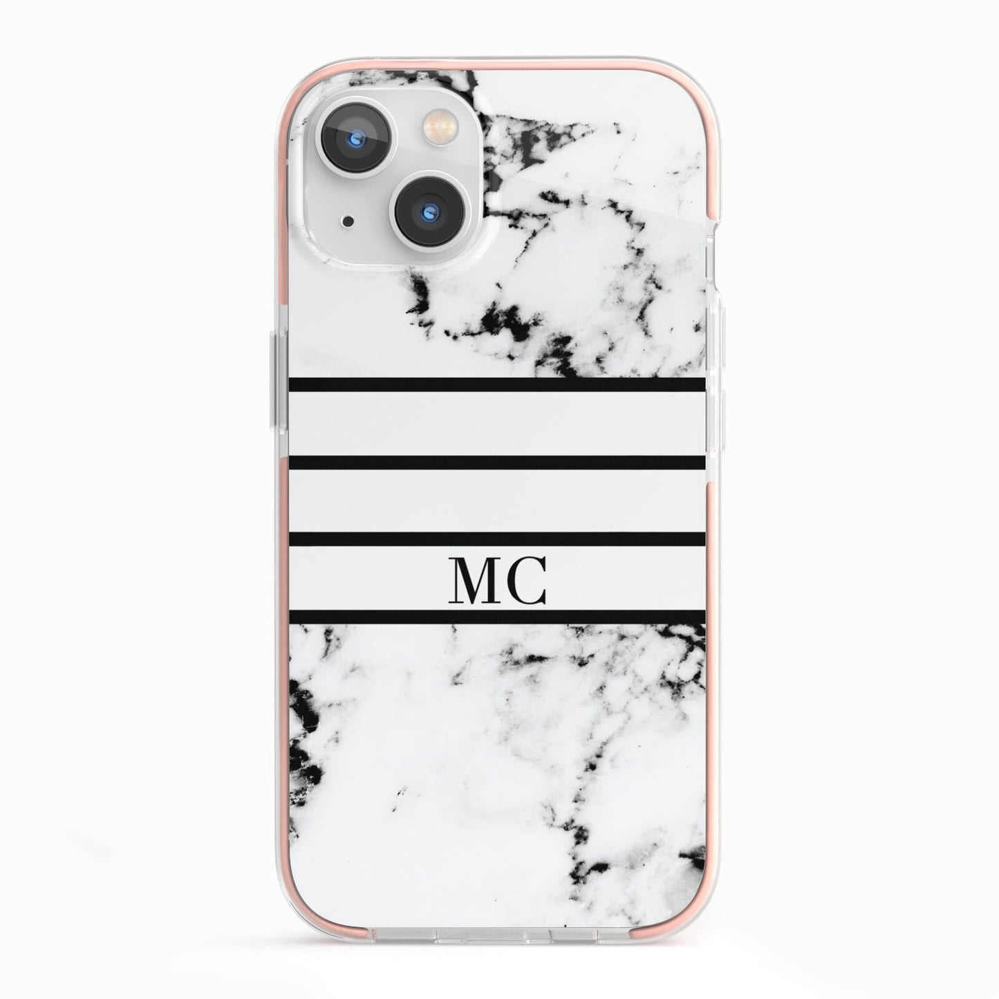 Marble Stripes Initials Personalised iPhone 13 TPU Impact Case with Pink Edges