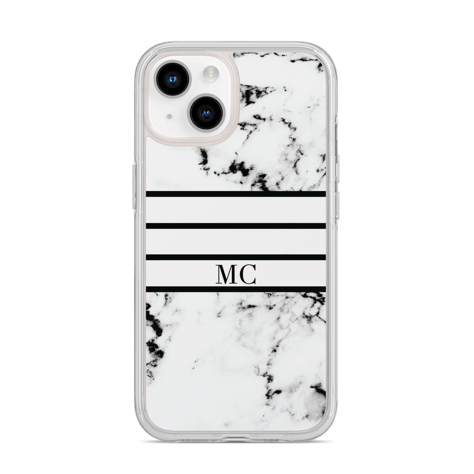 Marble Stripes Initials Personalised iPhone 14 Clear Tough Case Starlight