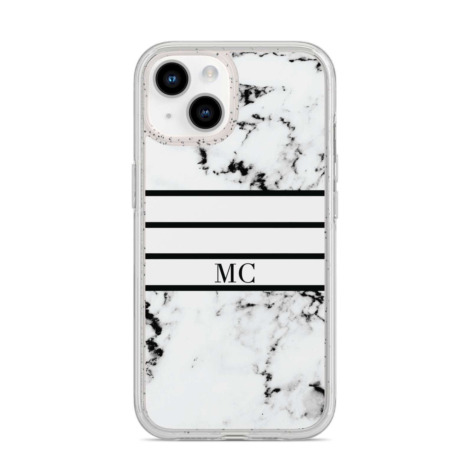 Marble Stripes Initials Personalised iPhone 14 Glitter Tough Case Starlight