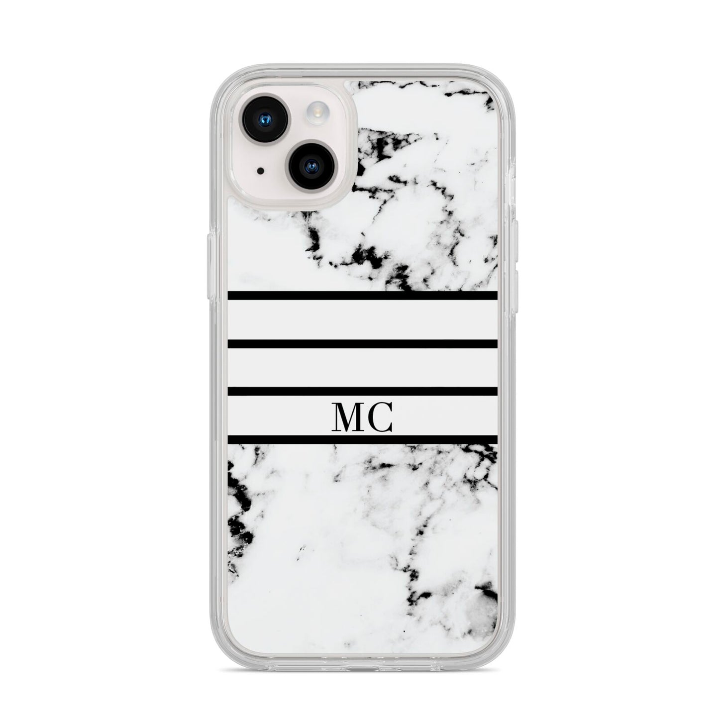 Marble Stripes Initials Personalised iPhone 14 Plus Clear Tough Case Starlight