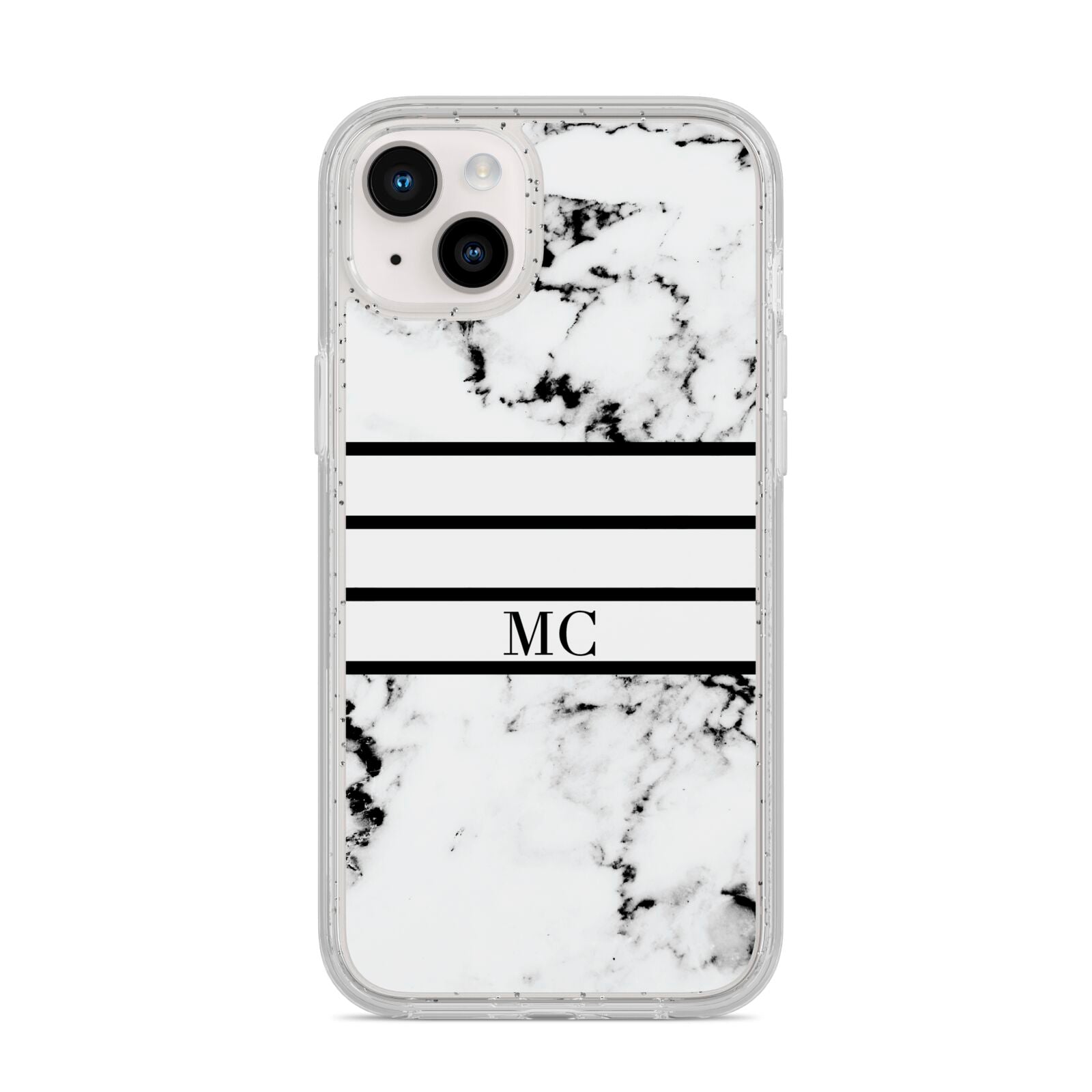 Marble Stripes Initials Personalised iPhone 14 Plus Glitter Tough Case Starlight