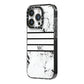 Marble Stripes Initials Personalised iPhone 14 Pro Black Impact Case Side Angle on Silver phone