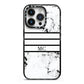 Marble Stripes Initials Personalised iPhone 14 Pro Black Impact Case on Silver phone