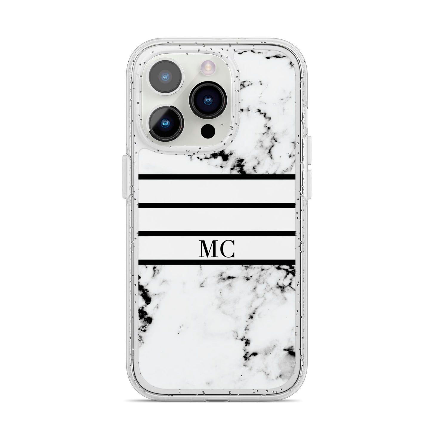 Marble Stripes Initials Personalised iPhone 14 Pro Glitter Tough Case Silver