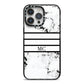 Marble Stripes Initials Personalised iPhone 14 Pro Max Black Impact Case on Silver phone