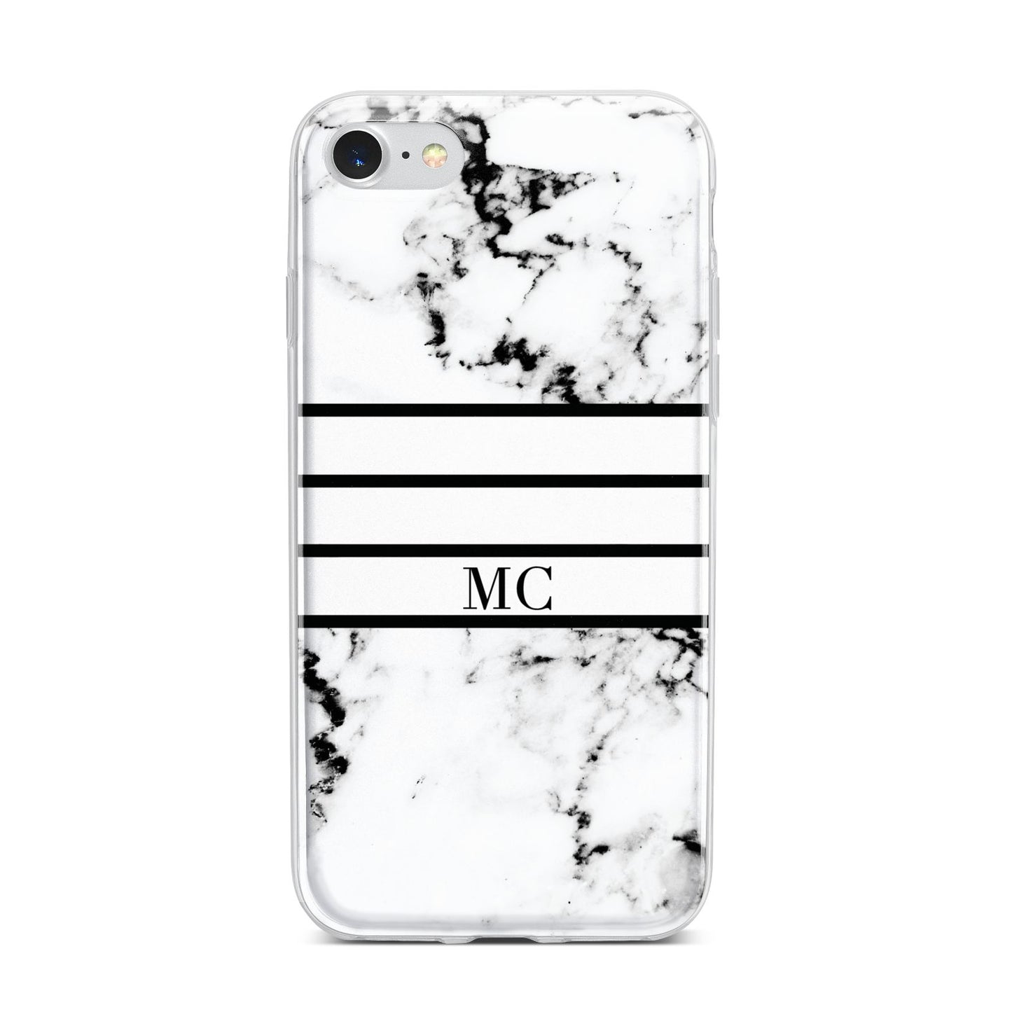 Marble Stripes Initials Personalised iPhone 7 Bumper Case on Silver iPhone