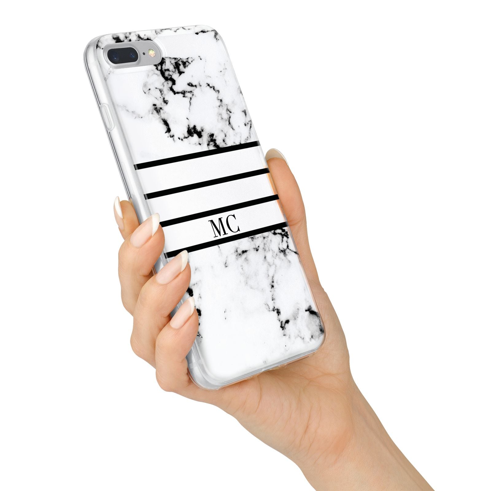 Marble Stripes Initials Personalised iPhone 7 Plus Bumper Case on Silver iPhone Alternative Image