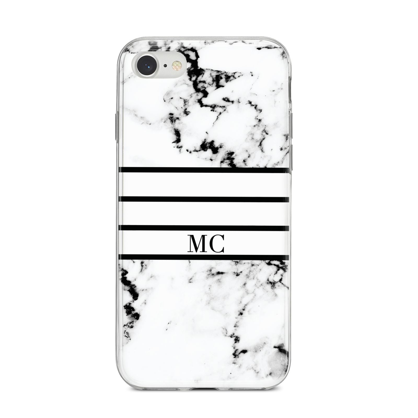 Marble Stripes Initials Personalised iPhone 8 Bumper Case on Silver iPhone