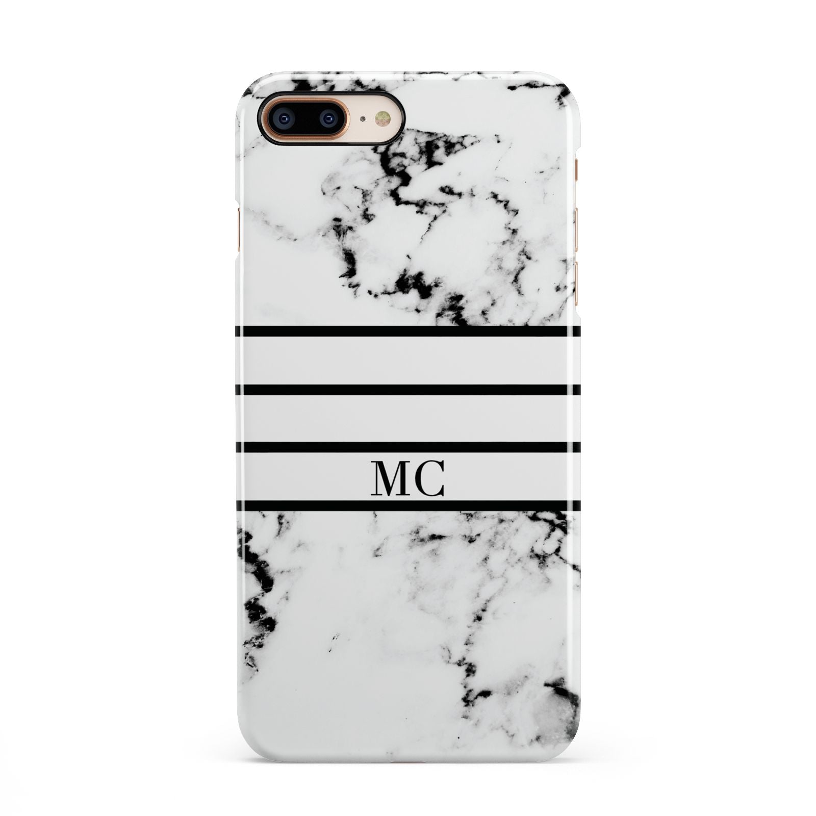 Marble Stripes Initials Personalised iPhone 8 Plus 3D Snap Case on Gold Phone