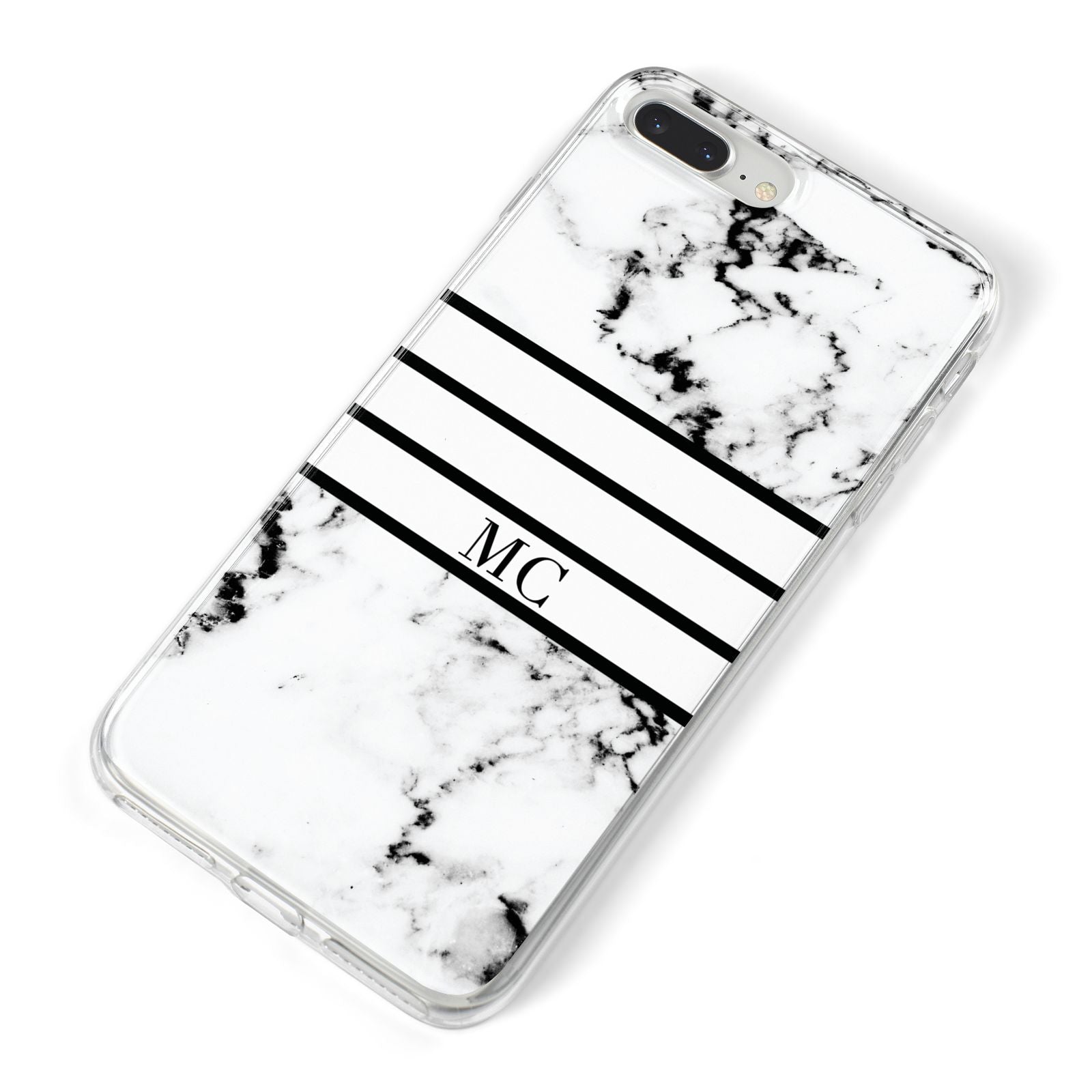 Marble Stripes Initials Personalised iPhone 8 Plus Bumper Case on Silver iPhone Alternative Image