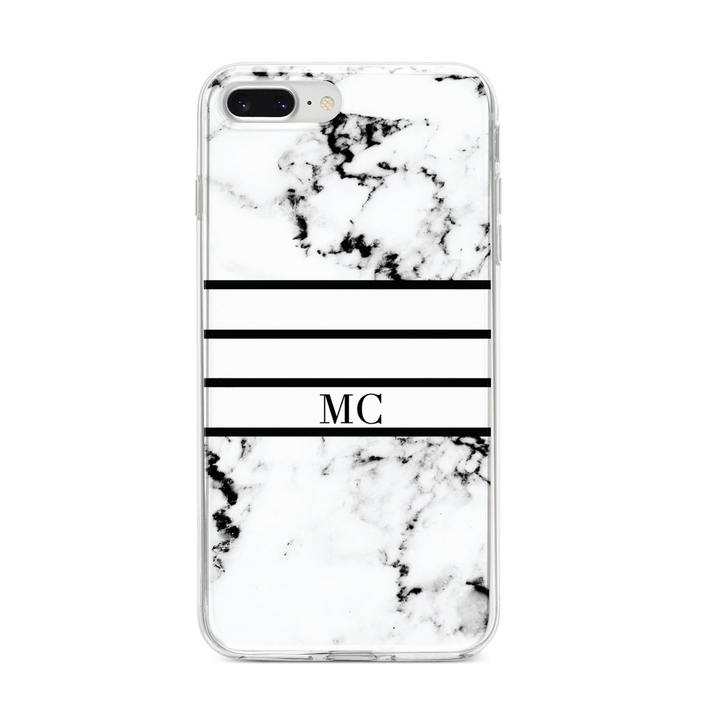 Marble Stripes Initials Personalised iPhone 8 Plus Bumper Case on Silver iPhone