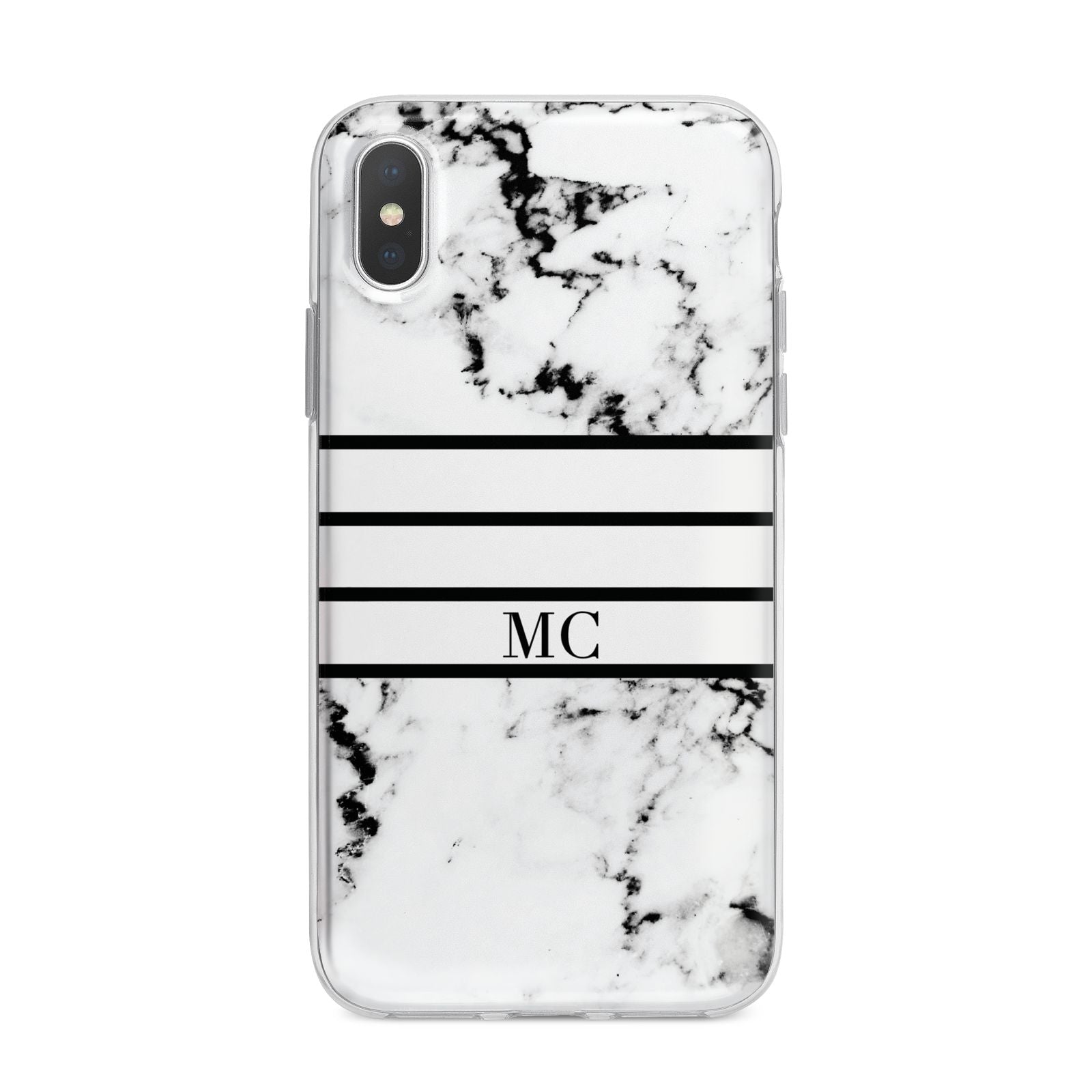 Marble Stripes Initials Personalised iPhone X Bumper Case on Silver iPhone Alternative Image 1
