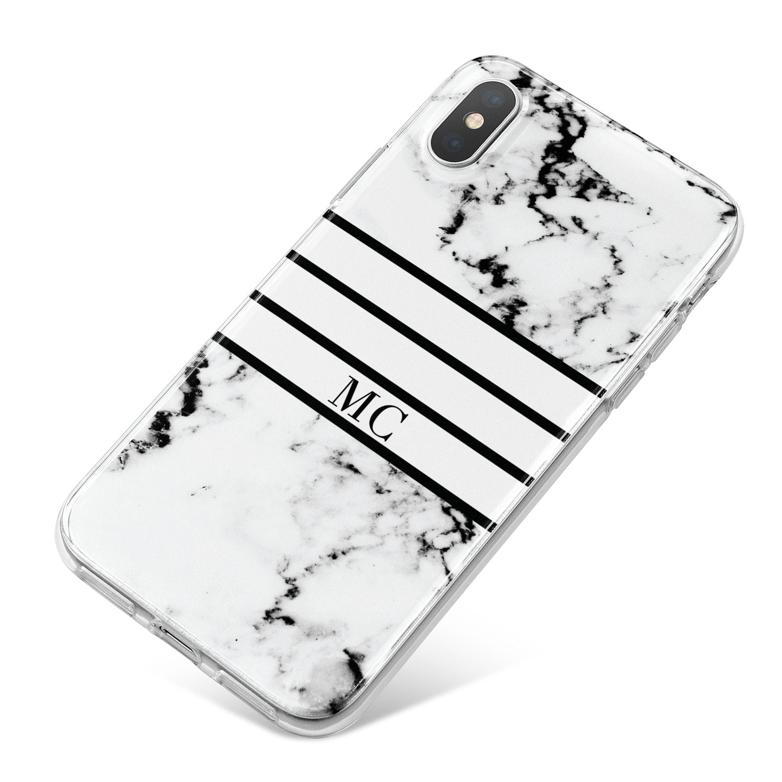 Marble Stripes Initials Personalised iPhone X Bumper Case on Silver iPhone