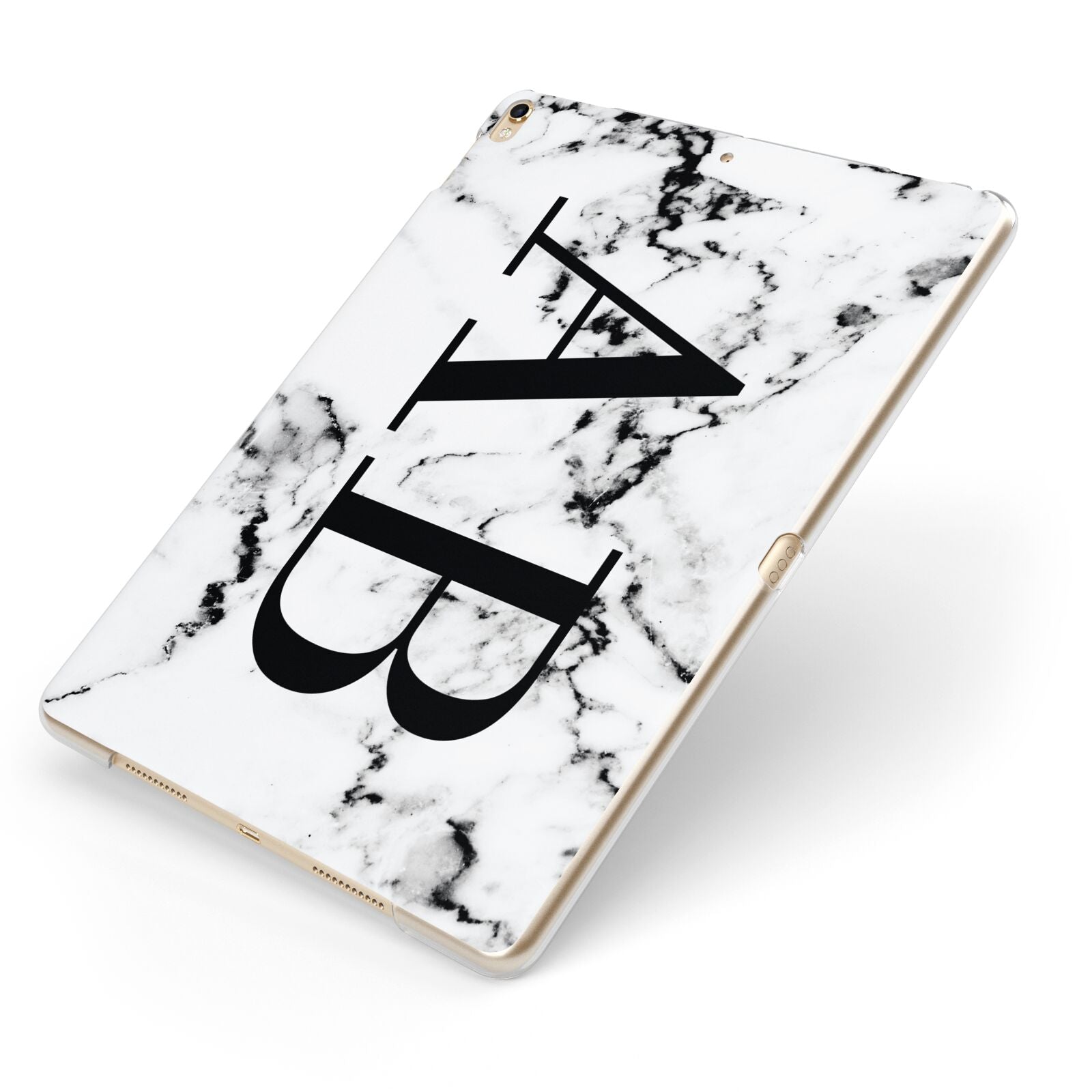 Marble Vertical Initials Personalised Apple iPad Case on Gold iPad Side View