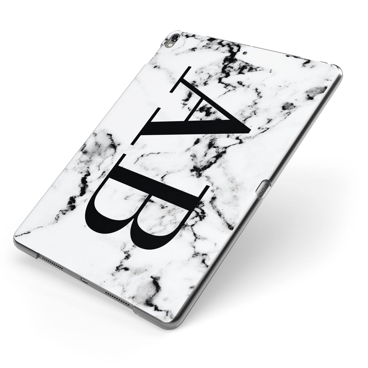 Marble Vertical Initials Personalised Apple iPad Case on Grey iPad Side View