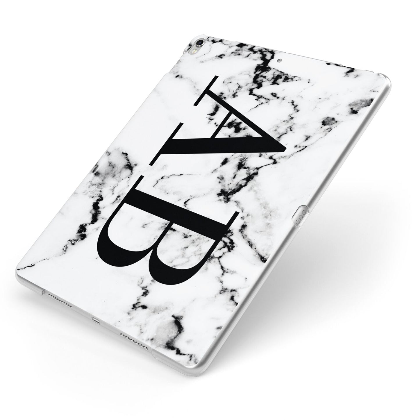 Marble Vertical Initials Personalised Apple iPad Case on Silver iPad Side View