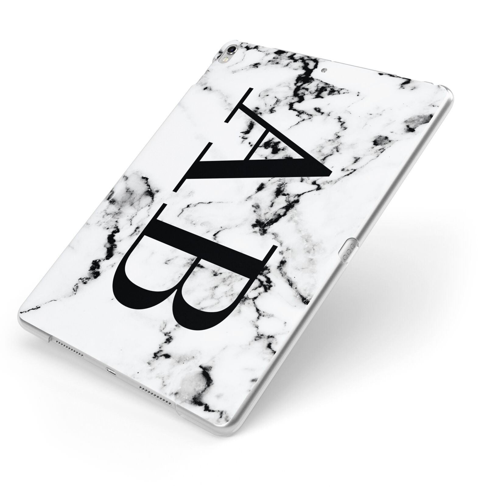 Marble Vertical Initials Personalised Apple iPad Case on Silver iPad Side View