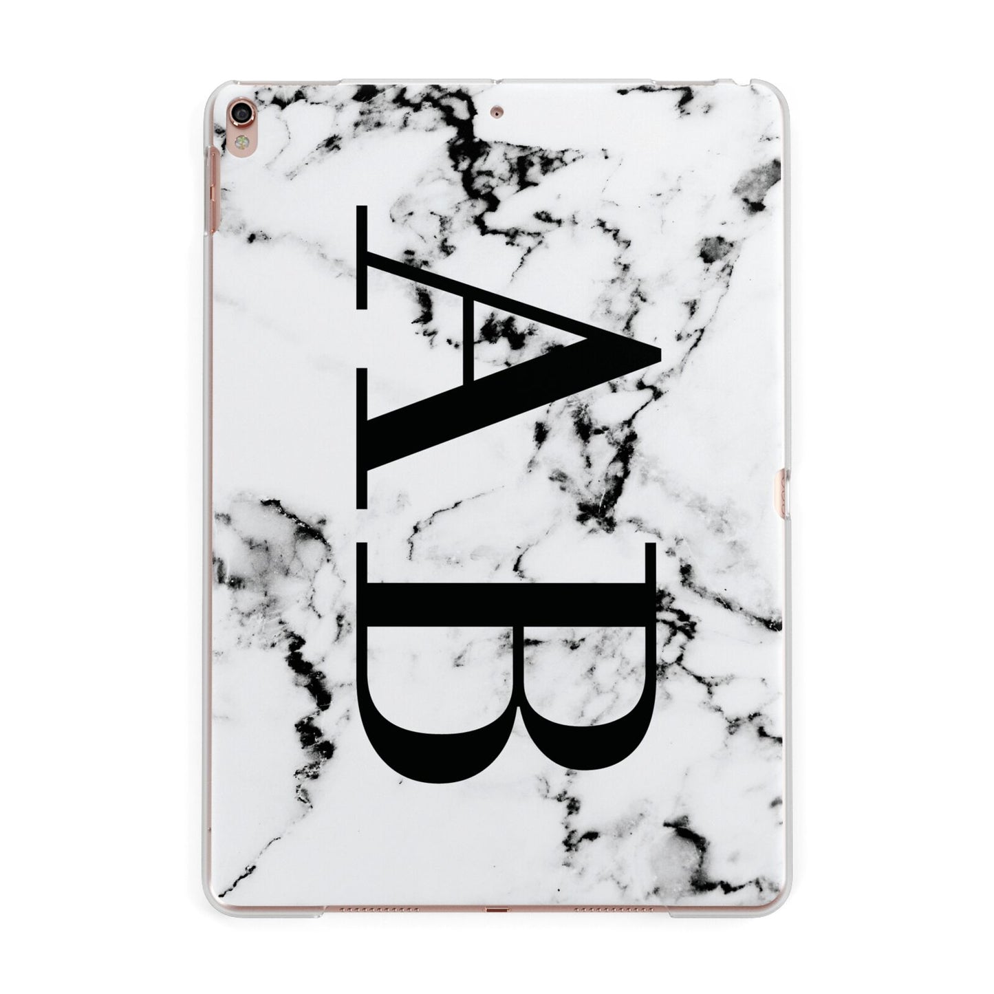 Marble Vertical Initials Personalised Apple iPad Rose Gold Case