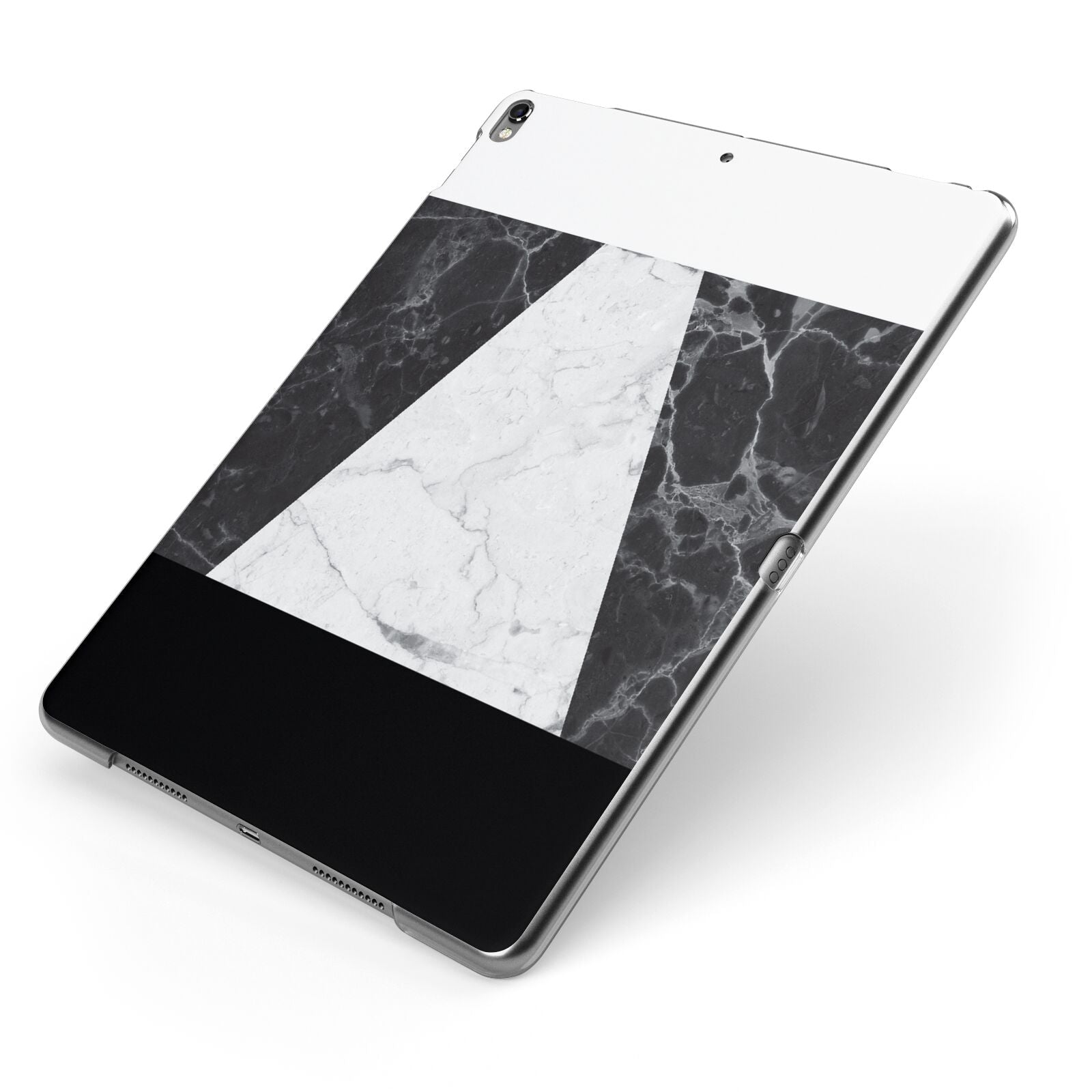 Marble White Black Apple iPad Case on Grey iPad Side View