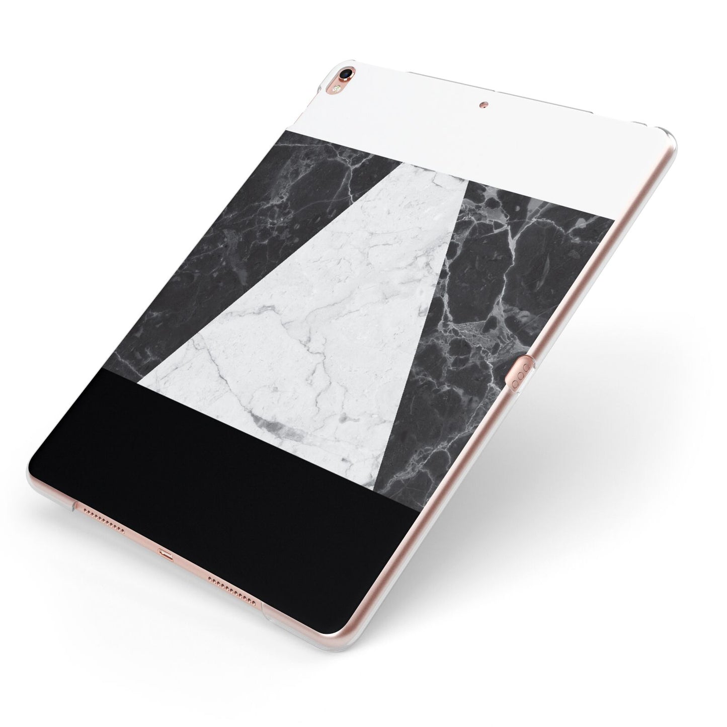 Marble White Black Apple iPad Case on Rose Gold iPad Side View