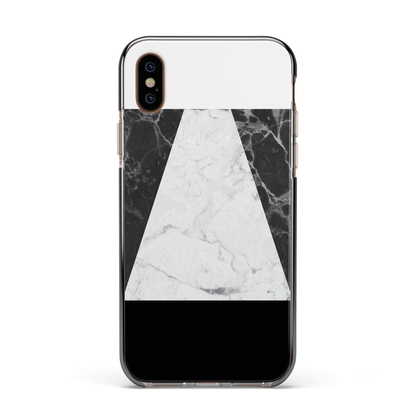 Marble White Black Apple iPhone Xs Impact Case Black Edge on Gold Phone