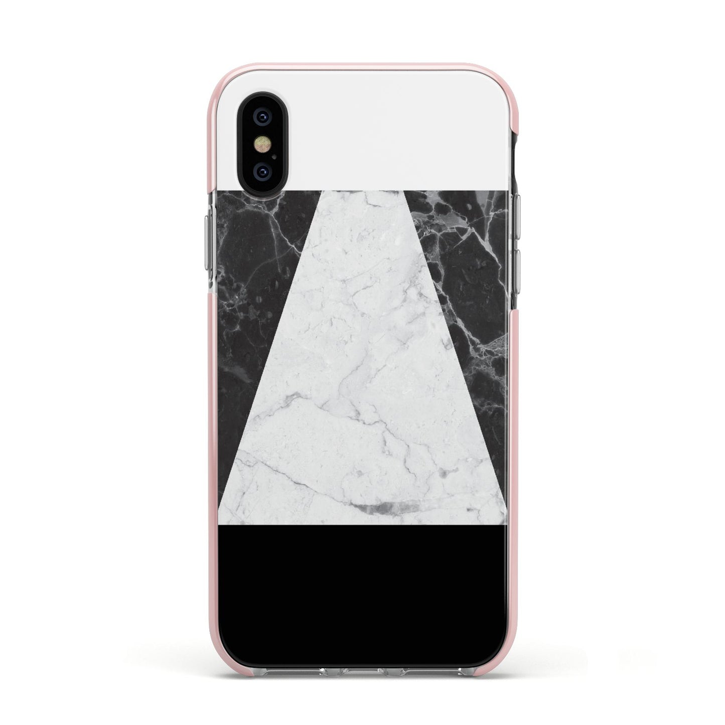 Marble White Black Apple iPhone Xs Impact Case Pink Edge on Black Phone