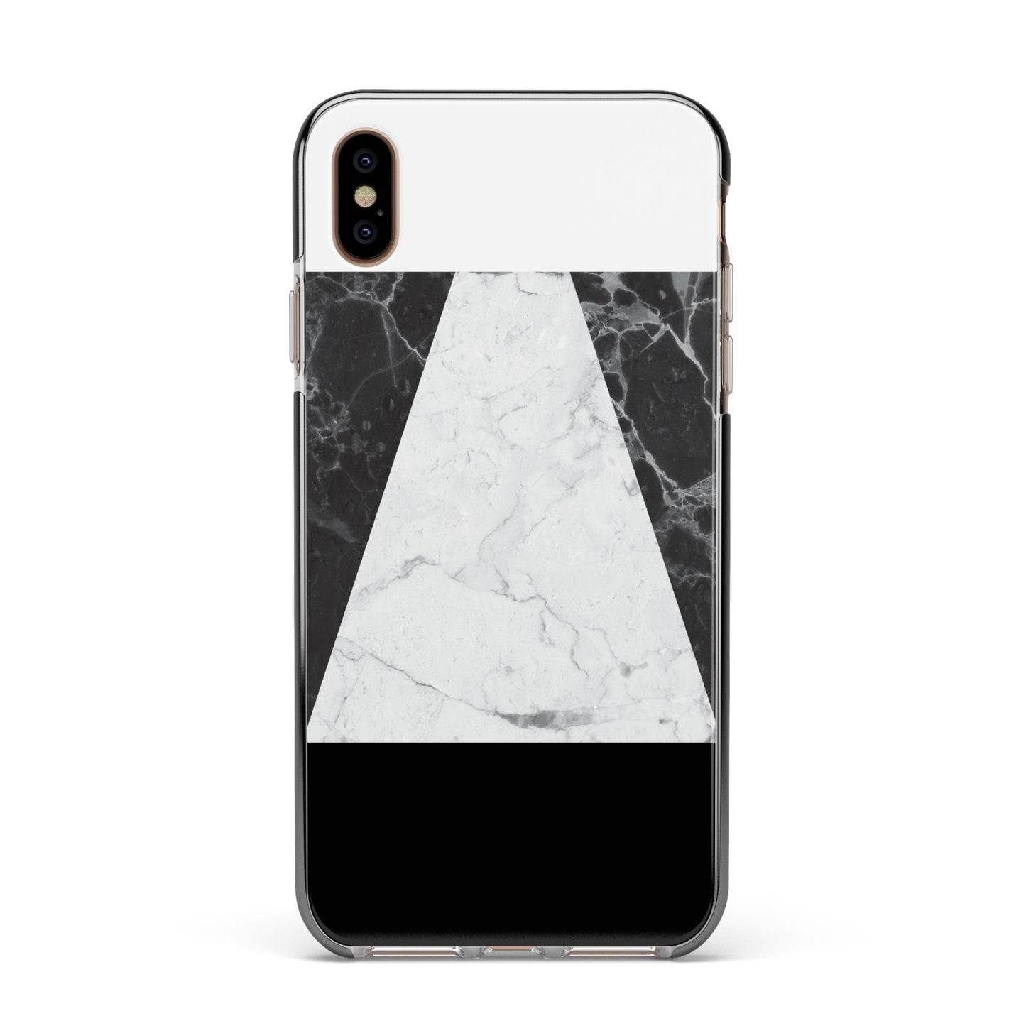 Marble White Black Apple iPhone Xs Max Impact Case Black Edge on Gold Phone