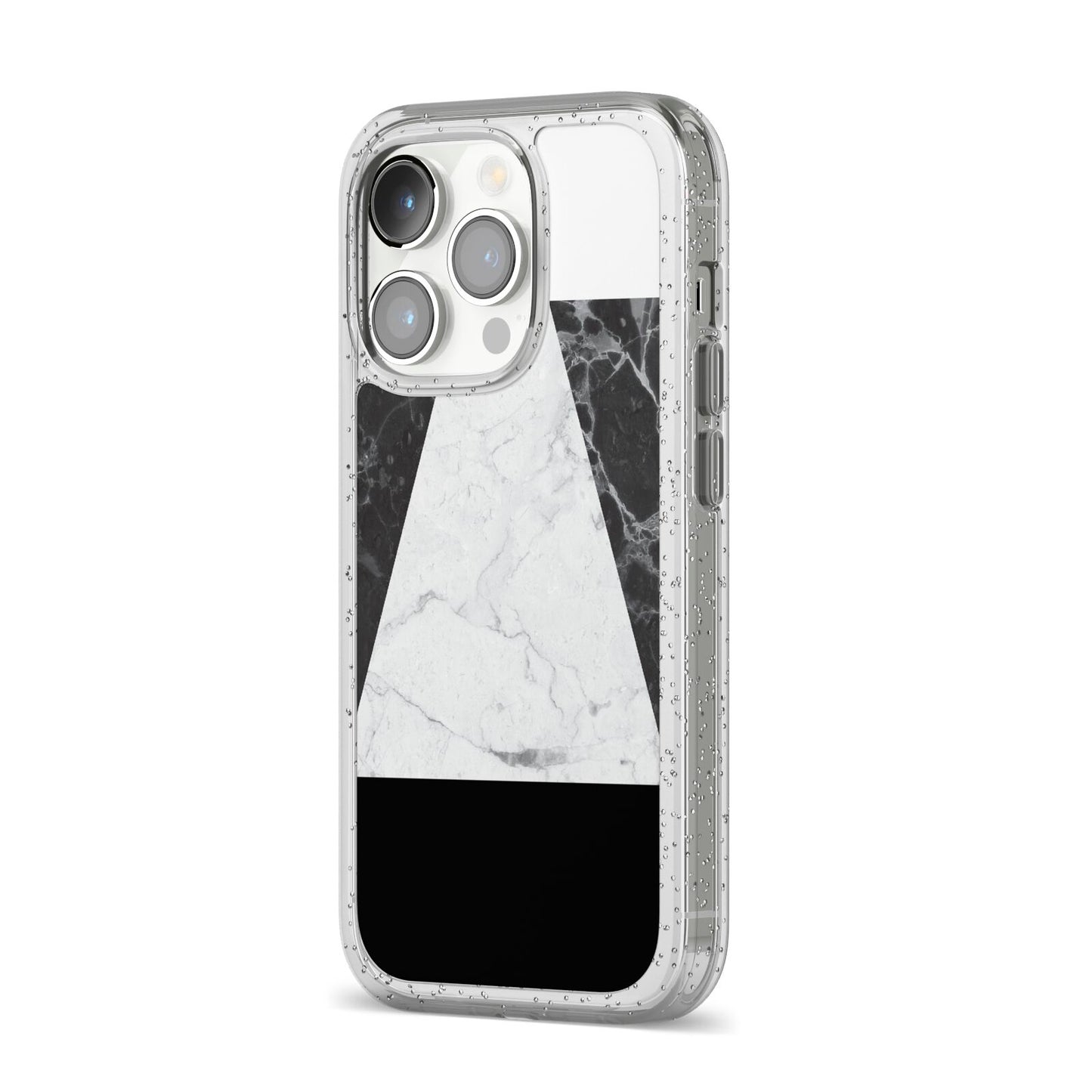 Marble White Black iPhone 14 Pro Glitter Tough Case Silver Angled Image