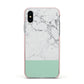 Marble White Carrara Green Apple iPhone Xs Impact Case Pink Edge on Silver Phone