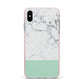 Marble White Carrara Green Apple iPhone Xs Max Impact Case Pink Edge on Silver Phone