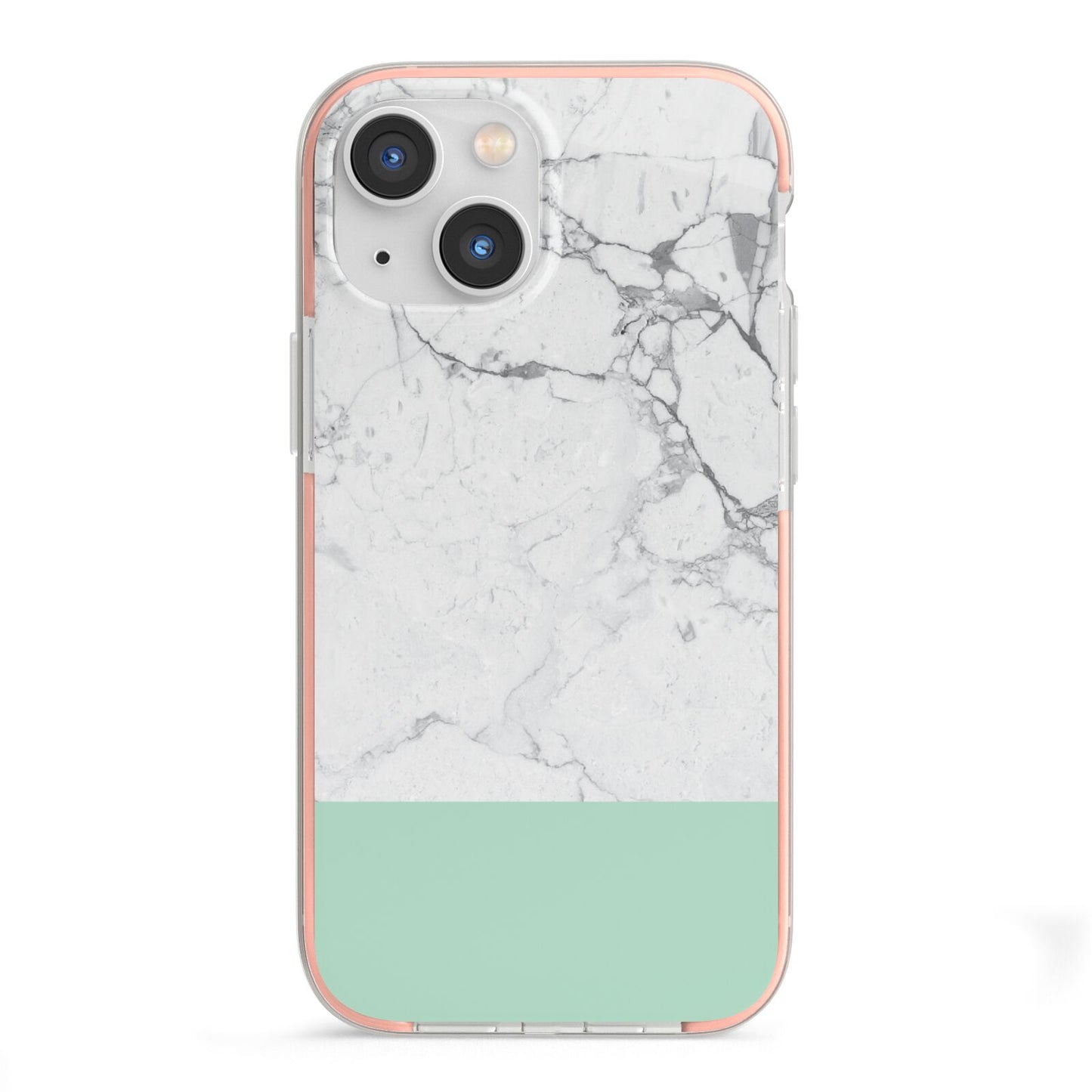 Marble White Carrara Green iPhone 13 Mini TPU Impact Case with Pink Edges