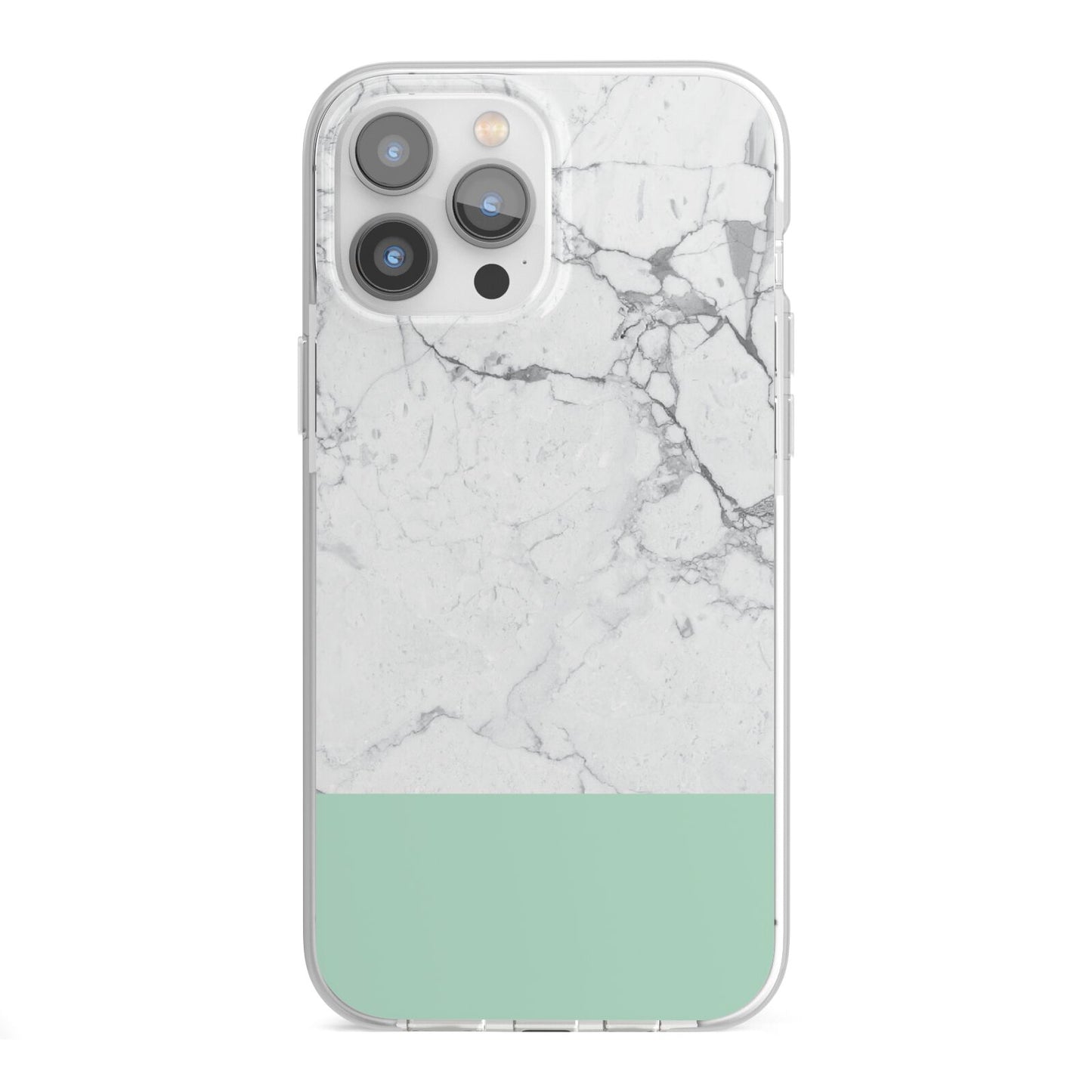 Marble White Carrara Green iPhone 13 Pro Max TPU Impact Case with White Edges