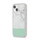 Marble White Carrara Green iPhone 14 Clear Tough Case Starlight Angled Image