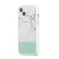 Marble White Carrara Green iPhone 14 Plus Clear Tough Case Starlight Angled Image
