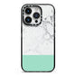 Marble White Carrara Green iPhone 14 Pro Black Impact Case on Silver phone