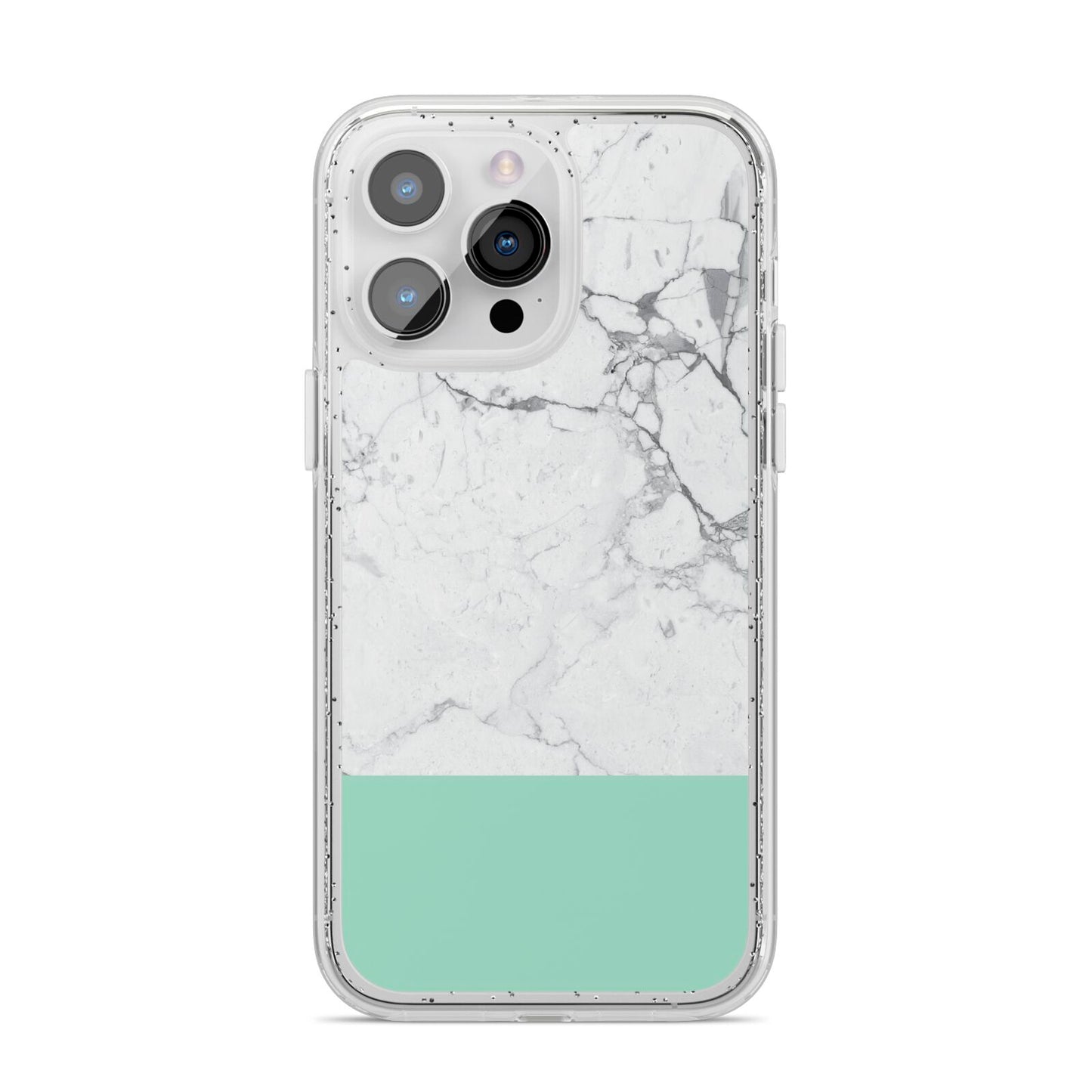 Marble White Carrara Green iPhone 14 Pro Max Glitter Tough Case Silver
