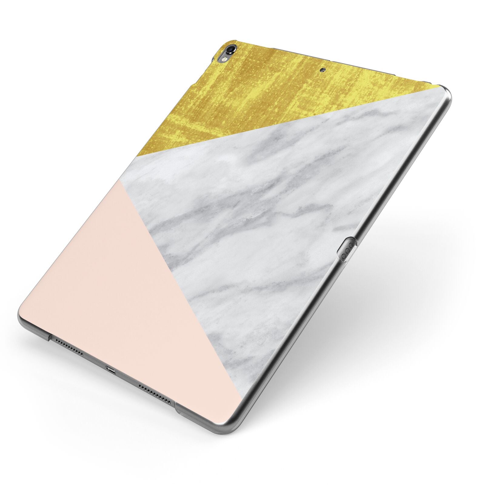 Marble White Gold Foil Peach Apple iPad Case on Grey iPad Side View
