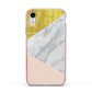 Marble White Gold Foil Peach Apple iPhone XR Impact Case Pink Edge on Silver Phone