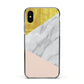 Marble White Gold Foil Peach Apple iPhone Xs Impact Case Black Edge on Black Phone