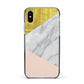 Marble White Gold Foil Peach Apple iPhone Xs Impact Case Black Edge on Silver Phone