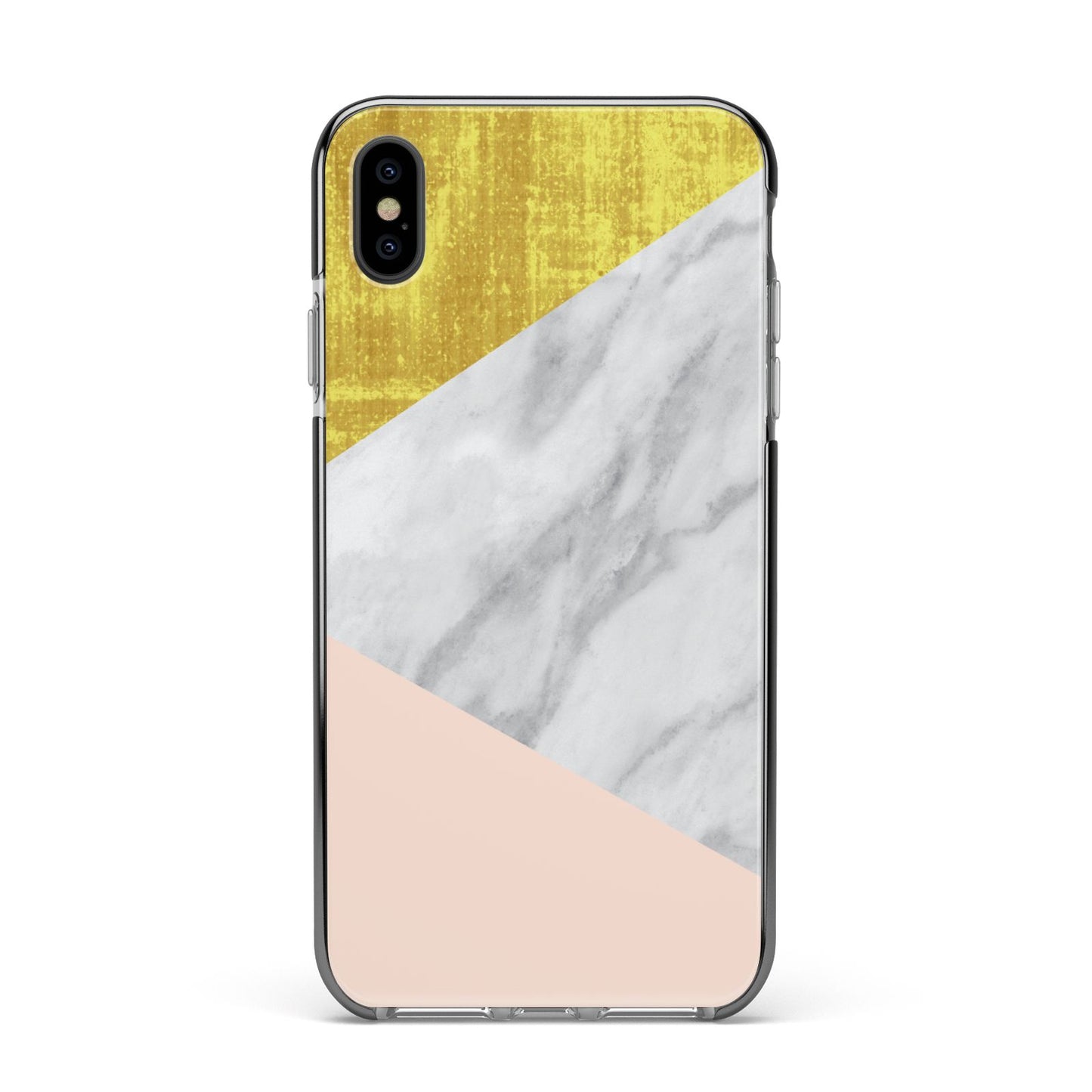 Marble White Gold Foil Peach Apple iPhone Xs Max Impact Case Black Edge on Black Phone