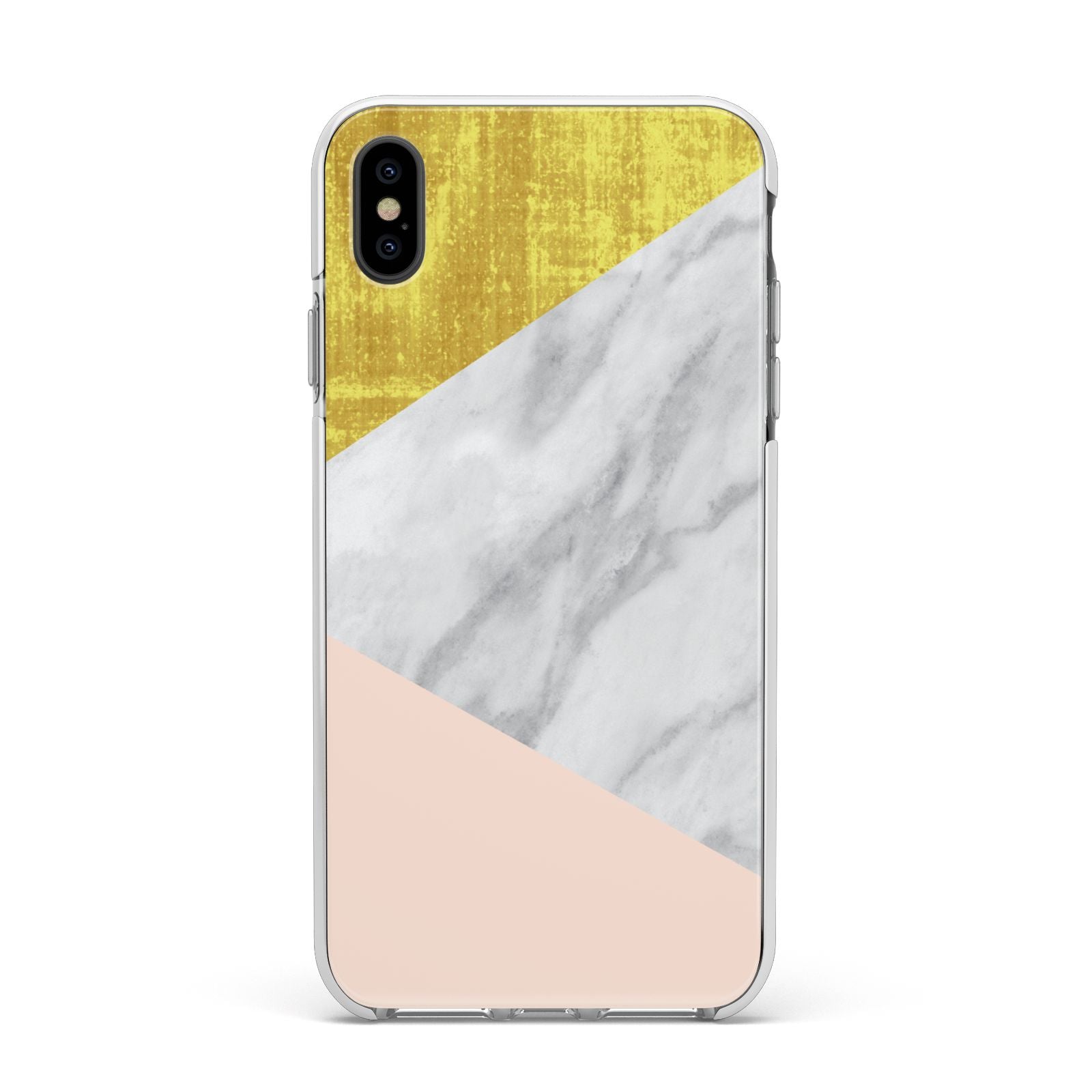 Marble White Gold Foil Peach Apple iPhone Xs Max Impact Case White Edge on Black Phone