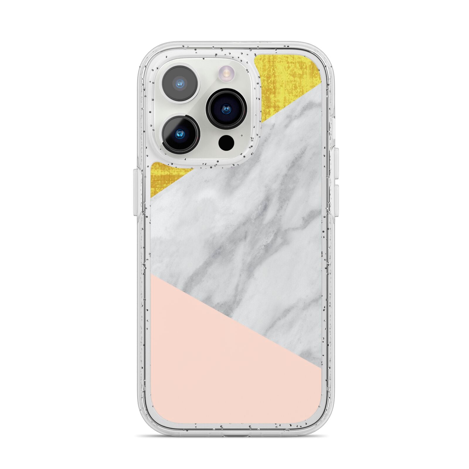 Marble White Gold Foil Peach iPhone 14 Pro Glitter Tough Case Silver