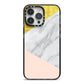 Marble White Gold Foil Peach iPhone 14 Pro Max Black Impact Case on Silver phone