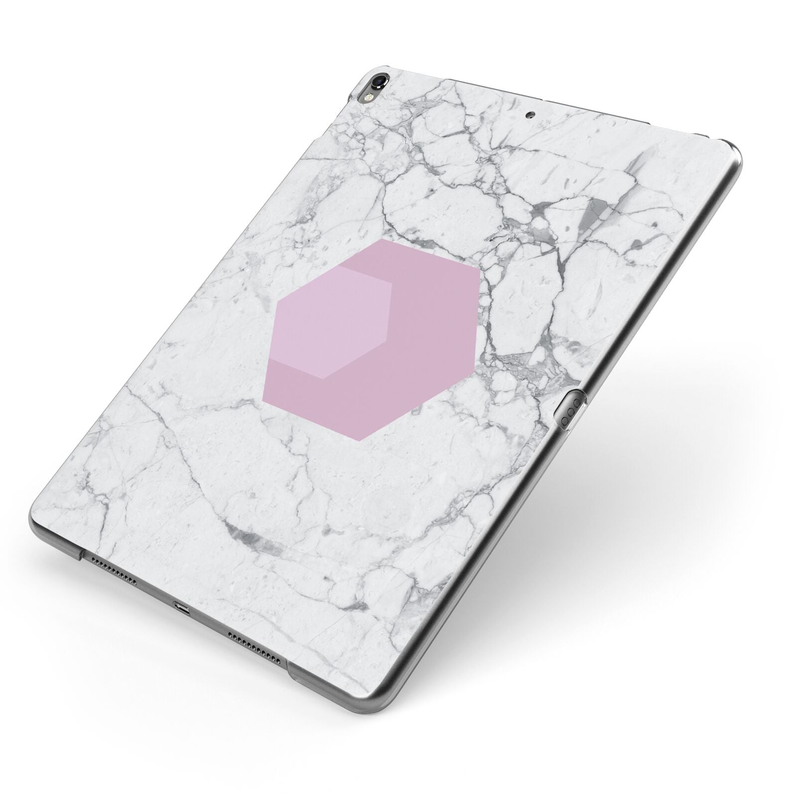 Marble White Grey Carrara Apple iPad Case on Grey iPad Side View