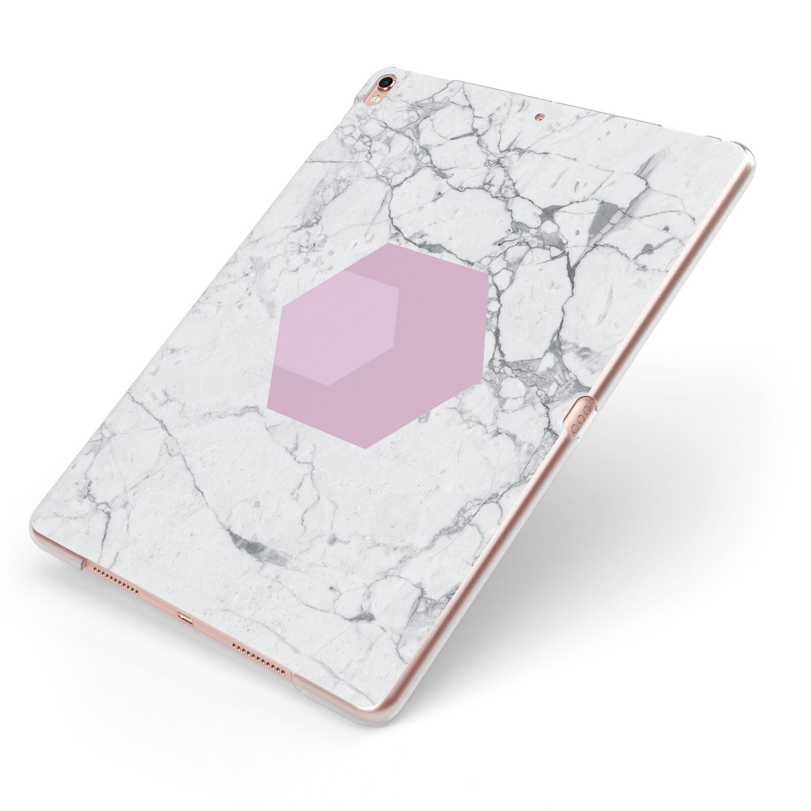 Marble White Grey Carrara Apple iPad Case on Rose Gold iPad Side View