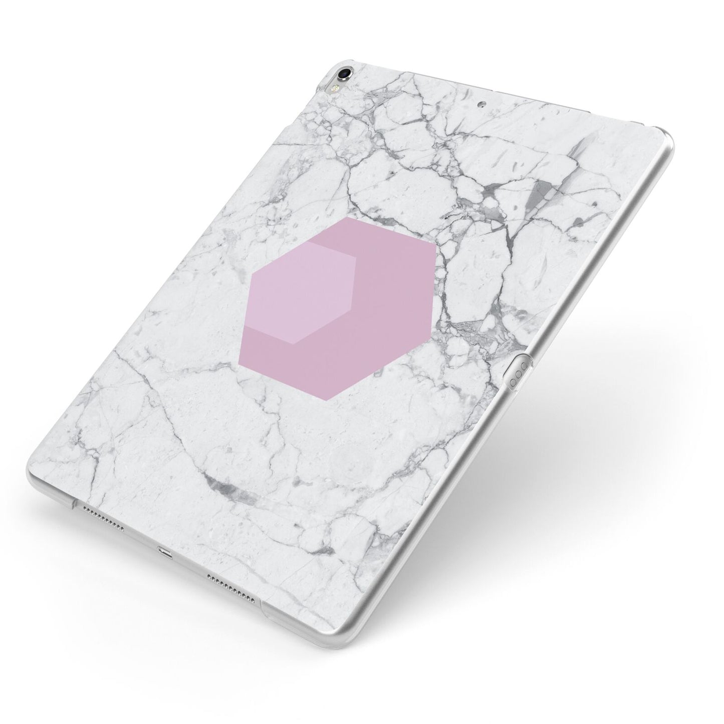 Marble White Grey Carrara Apple iPad Case on Silver iPad Side View