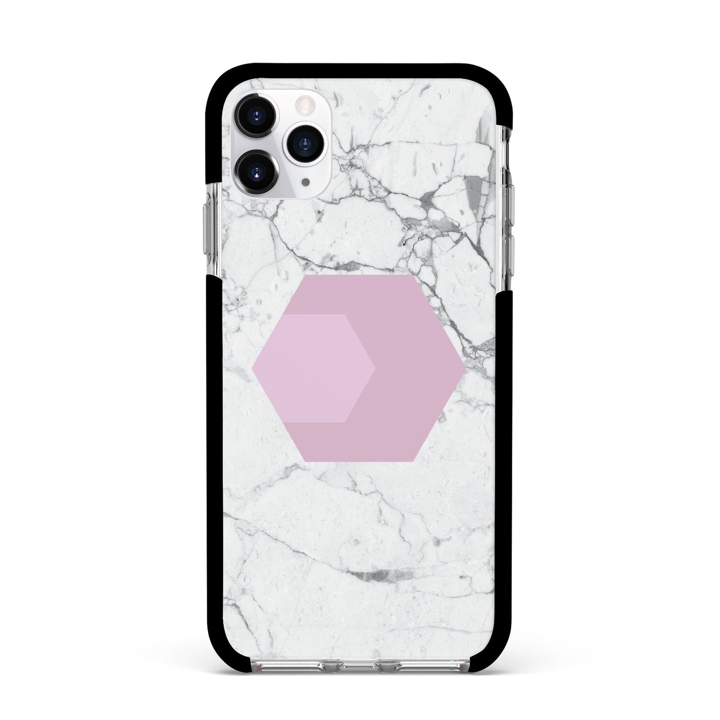 Marble White Grey Carrara Apple iPhone 11 Pro Max in Silver with Black Impact Case