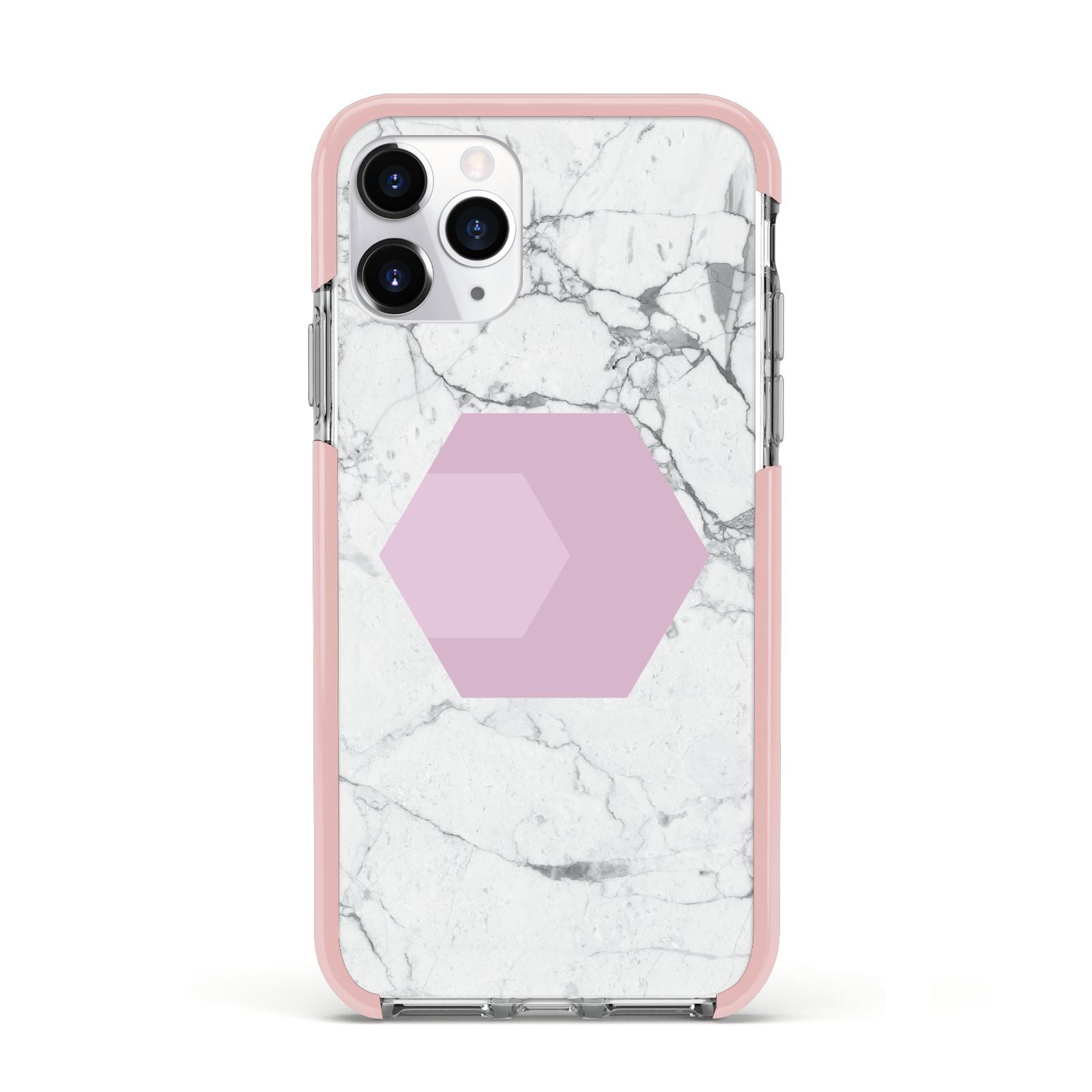 Marble White Grey Carrara Apple iPhone 11 Pro in Silver with Pink Impact Case